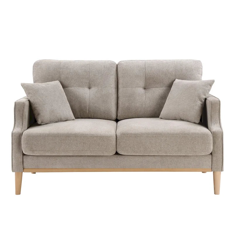 Causeuse moderne en tissu (bleu/vert/gris) avec ports de chargement USB et oreillers lombaires, 2 places