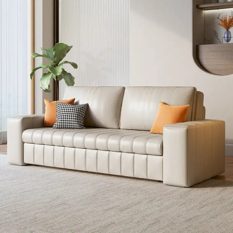 Causeuse convertible moderne gris clair / orange / noir avec rangement, 2 places