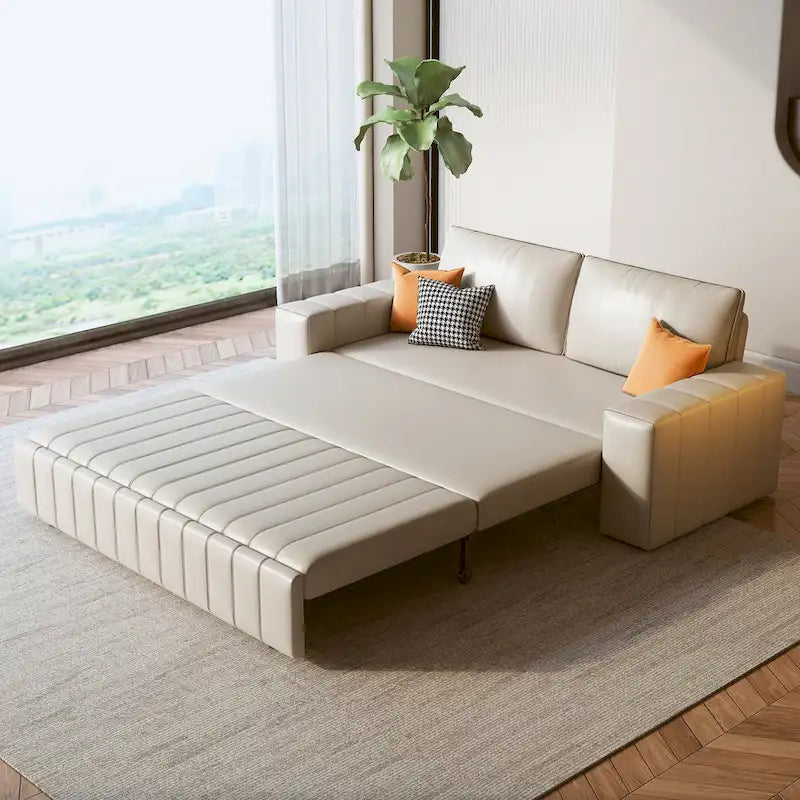 Causeuse convertible moderne gris clair / orange / noir avec rangement, 2 places