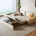 Causeuse convertible moderne gris clair / orange / noir avec rangement, 2 places