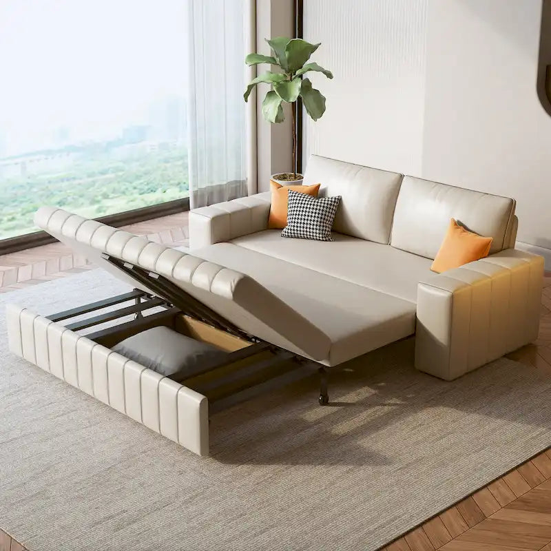 Causeuse convertible moderne gris clair / orange / noir avec rangement, 2 places