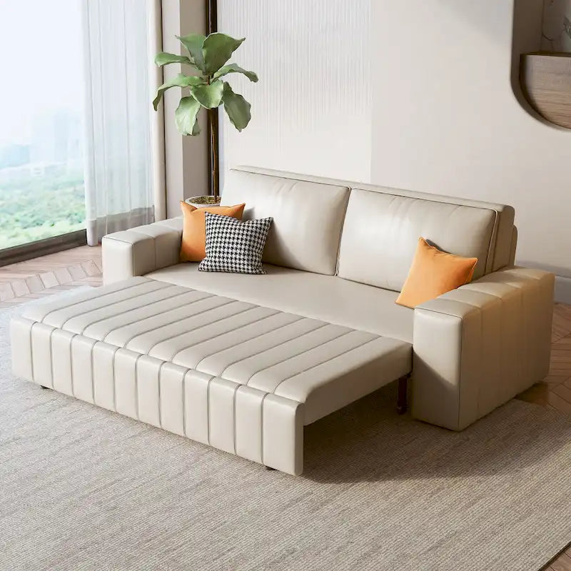 Causeuse convertible moderne gris clair / orange / noir avec rangement, 2 places