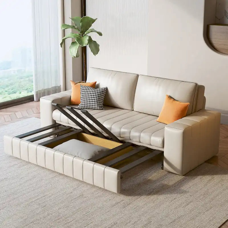 Causeuse convertible moderne gris clair / orange / noir avec rangement, 2 places