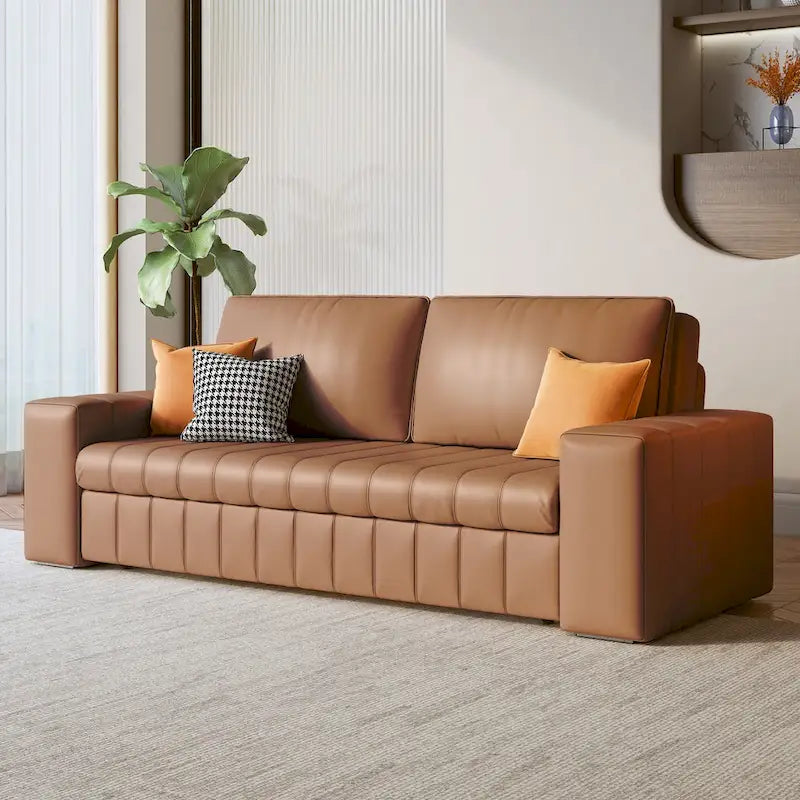 Causeuse convertible moderne gris clair / orange / noir avec rangement, 2 places
