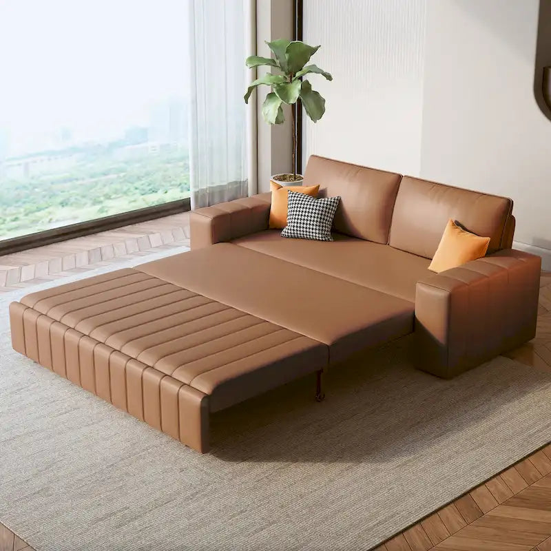 Causeuse convertible moderne gris clair / orange / noir avec rangement, 2 places