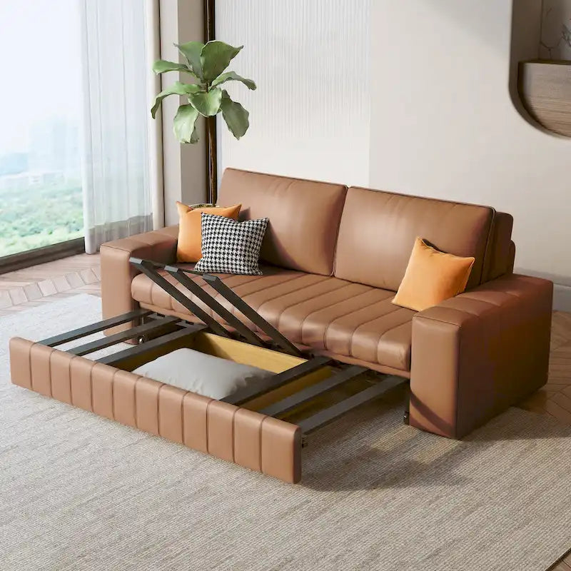 Causeuse convertible moderne gris clair / orange / noir avec rangement, 2 places
