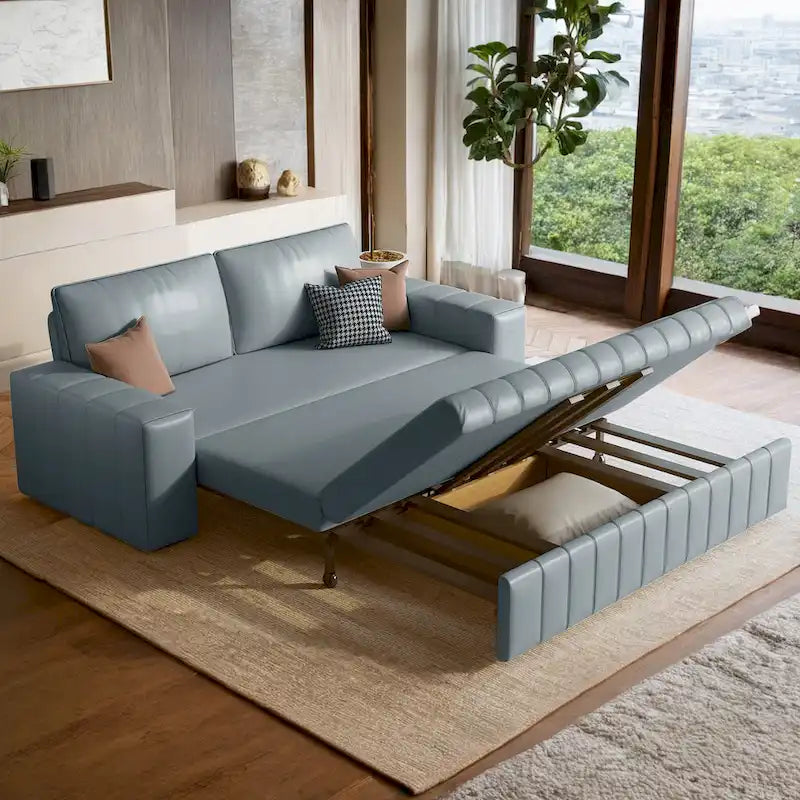 Causeuse convertible moderne gris clair / orange / noir avec rangement, 2 places