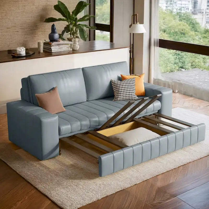 Causeuse convertible moderne gris clair / orange / noir avec rangement, 2 places