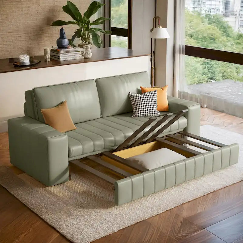 Causeuse convertible moderne gris clair / orange / noir avec rangement, 2 places