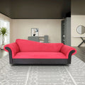 Canapé traditionnel velours rouge et noir, cadre en bois massif, 3 places