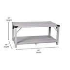 Table basse de ferme à 2 niveaux en chêne rustique / gris délavé / gris tremble avec croisillons et capuchons d'angle métalliques