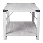 Table basse de ferme à 2 niveaux en chêne rustique / gris délavé / gris tremble avec croisillons et capuchons d'angle métalliques