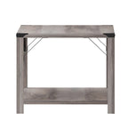 Table basse de ferme à 2 niveaux en chêne rustique / gris délavé / gris tremble avec croisillons et capuchons d'angle métalliques