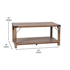 Table basse de ferme à 2 niveaux en chêne rustique / gris délavé / gris tremble avec croisillons et capuchons d'angle métalliques