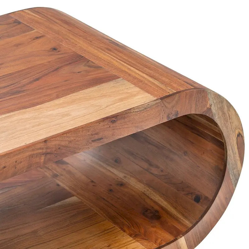 Table basse en manguier moderne noyer avec étagère inférieure ouverte, 129,5 cm