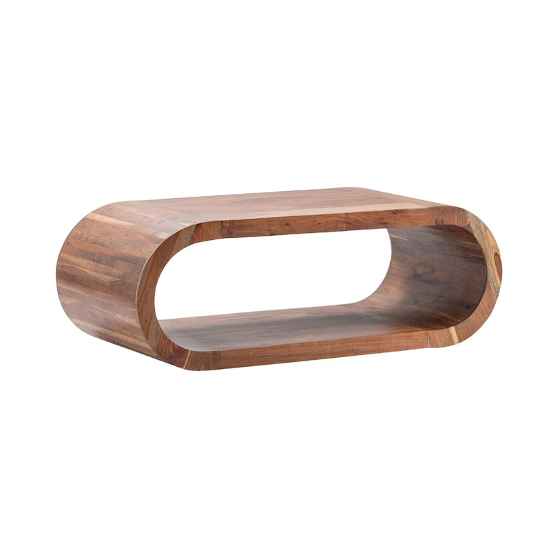 Table basse en manguier moderne noyer avec étagère inférieure ouverte, 129,5 cm