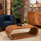 Table basse en manguier moderne noyer avec étagère inférieure ouverte, 129,5 cm