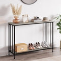 Console de style industriel rétro à 2 niveaux grise/marron/dorée avec structure en métal et étagère en bois