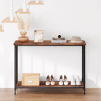 Console de style industriel rétro à 2 niveaux grise/marron/dorée avec structure en métal et étagère en bois