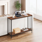 Console de style industriel rétro à 2 niveaux grise/marron/dorée avec structure en métal et étagère en bois