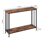 Console de style industriel rétro à 2 niveaux grise/marron/dorée avec structure en métal et étagère en bois
