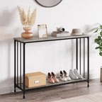 Console de style industriel rétro à 2 niveaux grise/marron/dorée avec structure en métal et étagère en bois
