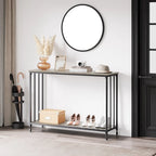 Console de style industriel rétro à 2 niveaux grise/marron/dorée avec structure en métal et étagère en bois