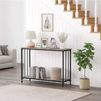 Console de style industriel rétro à 2 niveaux grise/marron/dorée avec structure en métal et étagère en bois