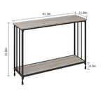 Console de style industriel rétro à 2 niveaux grise/marron/dorée avec structure en métal et étagère en bois