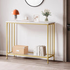 Console de style industriel rétro à 2 niveaux grise/marron/dorée avec structure en métal et étagère en bois