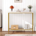 Console de style industriel rétro à 2 niveaux grise/marron/dorée avec structure en métal et étagère en bois