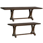 Table de salle à manger à rallonge avec piètement à tréteaux traditionnel, marron, plateau à lames transversales, pour 6 à 8 personnes