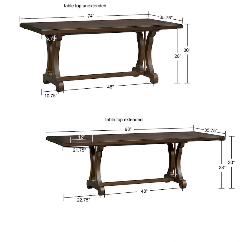 Table de salle à manger à rallonge avec piètement à tréteaux traditionnel, marron, plateau à lames transversales, pour 6 à 8 personnes