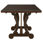 Table de salle à manger à rallonge avec piètement à tréteaux traditionnel, marron, plateau à lames transversales, pour 6 à 8 personnes