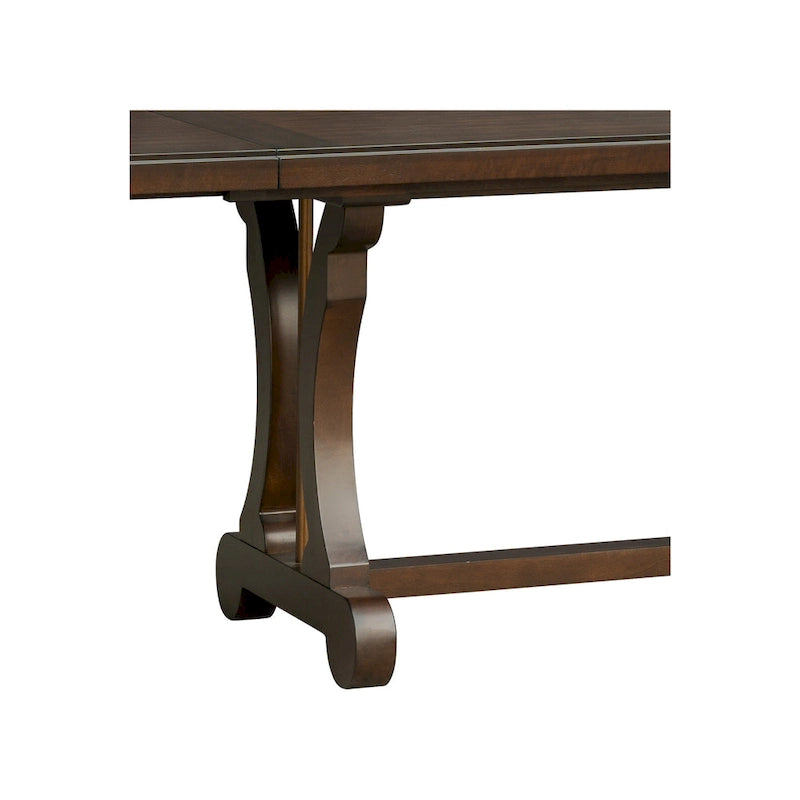 Table de salle à manger à rallonge avec piètement à tréteaux traditionnel, marron, plateau à lames transversales, pour 6 à 8 personnes