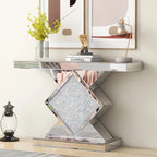 Console moderne en argent avec piédestal incrusté de cristaux de diamants concassés
