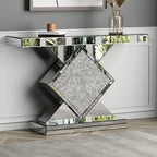Console moderne en argent avec piédestal incrusté de cristaux de diamants concassés