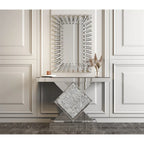 Console moderne en argent avec piédestal incrusté de cristaux de diamants concassés