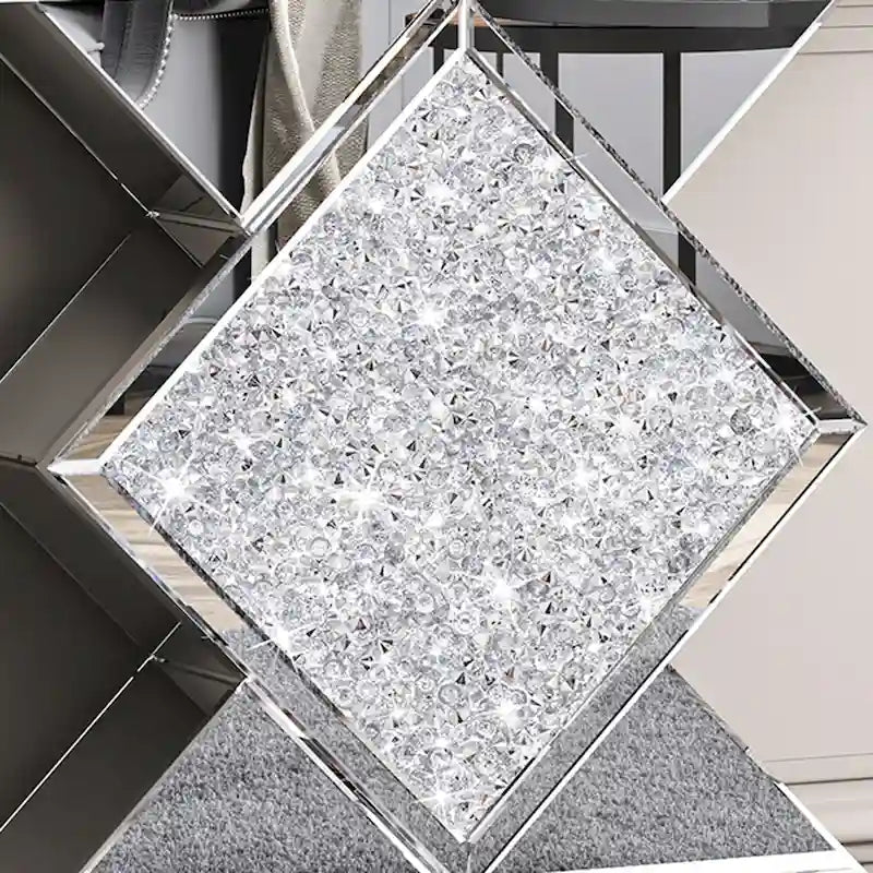 Console moderne en argent avec piédestal incrusté de cristaux de diamants concassés