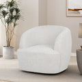 Fauteuil pivotant club en tissu bouclé blanc / beige / noir avec piètement en fer, une place