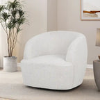Fauteuil pivotant club en tissu bouclé blanc / beige / noir avec piètement en fer, une place