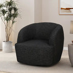 Fauteuil pivotant club en tissu bouclé blanc / beige / noir avec piètement en fer, une place