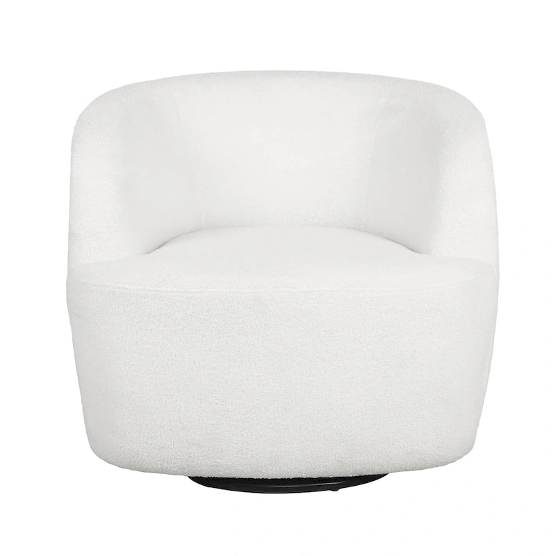 Fauteuil pivotant club en tissu bouclé blanc / beige / noir avec piètement en fer, une place