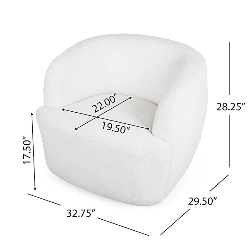 Fauteuil pivotant club en tissu bouclé blanc / beige / noir avec piètement en fer, une place