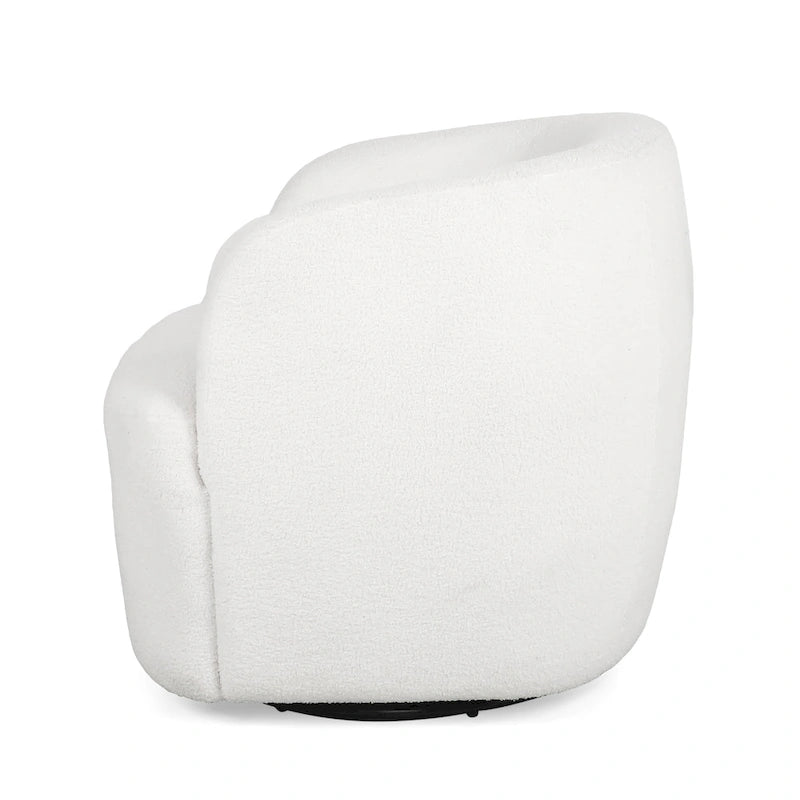 Fauteuil pivotant club en tissu bouclé blanc / beige / noir avec piètement en fer, une place