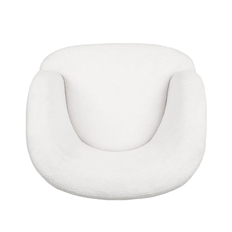 Fauteuil pivotant club en tissu bouclé blanc / beige / noir avec piètement en fer, une place