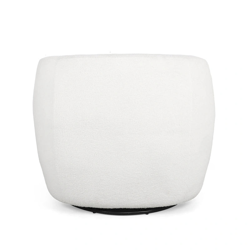 Fauteuil pivotant club en tissu bouclé blanc / beige / noir avec piètement en fer, une place