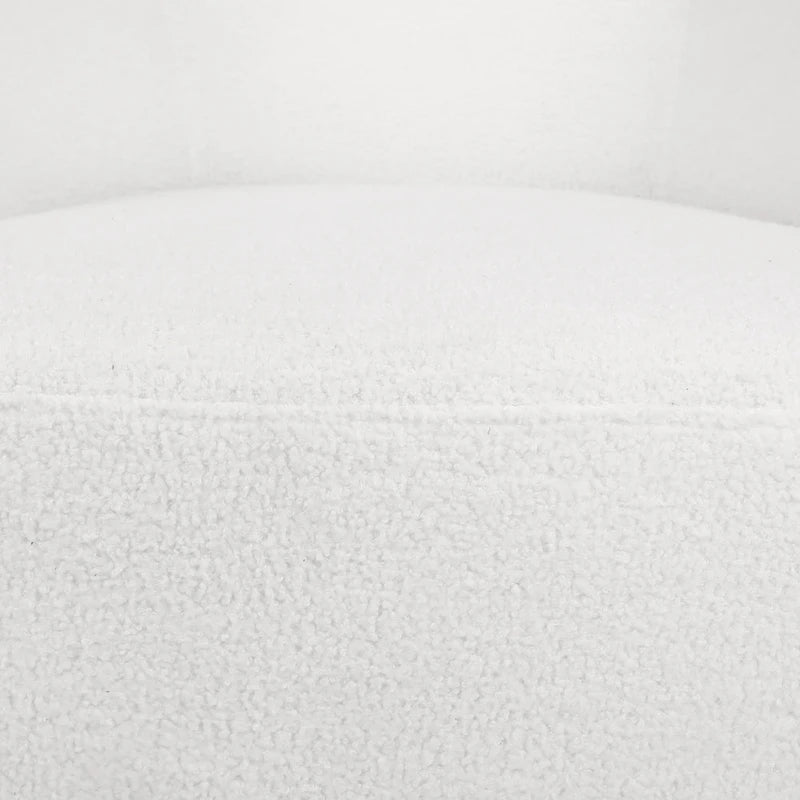 Fauteuil pivotant club en tissu bouclé blanc / beige / noir avec piètement en fer, une place
