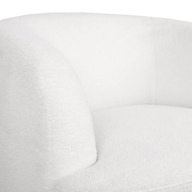 Fauteuil pivotant club en tissu bouclé blanc / beige / noir avec piètement en fer, une place