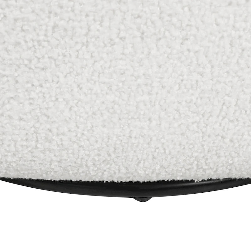Fauteuil pivotant club en tissu bouclé blanc / beige / noir avec piètement en fer, une place